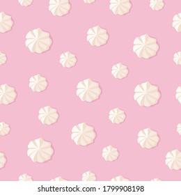 Meringues on a pink background. Vector seamless background.