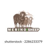 MERINO SHEEP BREED FARM LOGO, silhouette of great sheep standing vector illustrations
