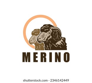 MERINO SHEEP FARM LOGO, simple great silhouette of sheep in circle vector illustrations. this image is perfect used as company branding logo etc.