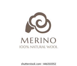 Merino sheep icon, 100% natural wool product isolated symbol. Vector logo template. 