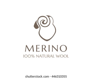 Merino sheep icon, 100% natural wool product isolated symbol. Vector logo template. 