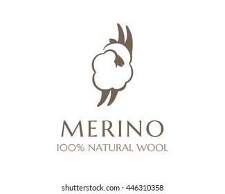 Merino sheep icon, 100% natural wool product isolated symbol. Vector logo template. 