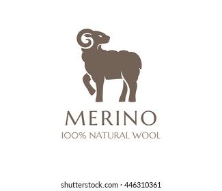 Merino sheep icon, 100% natural wool product isolated symbol. Vector logo template. 