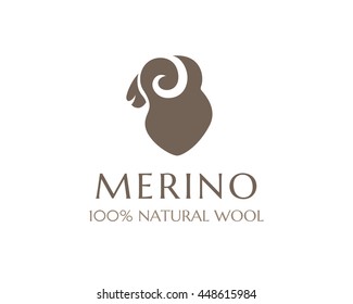 Merino sheep icon, 100% natural wool product isolated symbol. Vector logo template. 