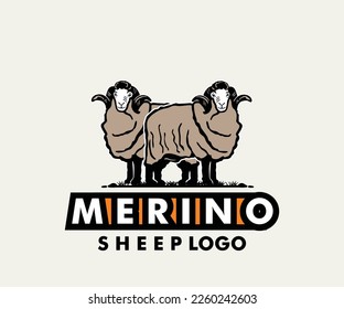 MERINO SHEEP LOGO, silhouette of great sheep standing vector illustrations