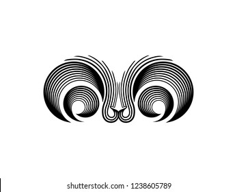 Merino sheep logo. Vector ram illustration. 100% natural wool product isolated symbol. Hand Drawn Lamb Silhouette with Retro Typography. Abstract Vector Sign, Symbol label Template. Isolated.