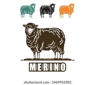 ovejas merino de pie en la granja, silueta de grandes ovejas caminando ii Ilustraciones vectoriales de campo