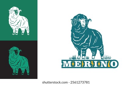 merino sheep standing logo, great silhouette of strong and healthy ram vector illustrations