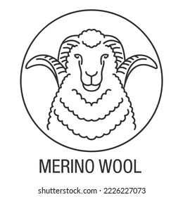 Icono de lana de Merino o logotipo en línea delgada - hecho de razas de ovejas domésticas con lana suave muy fina.