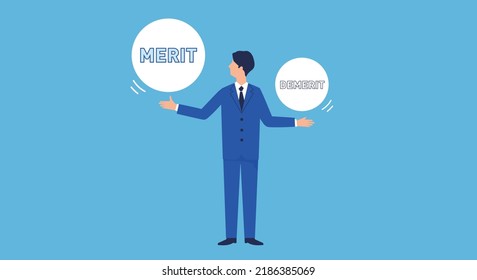 Merit and Demerit image,businessman thinking,flat illustration,vector