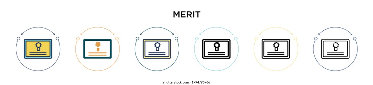 Merit icon in filled, thin line, outline and stroke style. Vector illustration of two colored and black merit vector icons designs can be used for mobile, ui, web