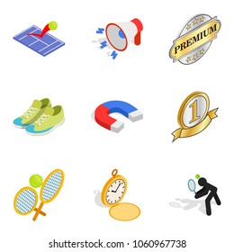 Merit icons set. Isometric set of 9 merit vector icons for web isolated on white background