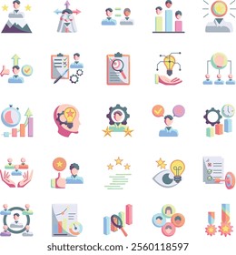 Meritocracy 25 icon bundle in flat color style