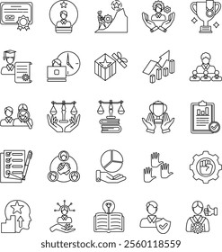 Meritocracy 25 icon bundle in line style