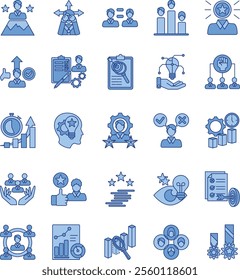 Meritocracy 25 icon bundle in lineal blue style