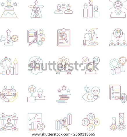 Meritocracy 25 icon bundle in playful line style