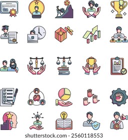 Meritocracy 25 icon set in lineal color style