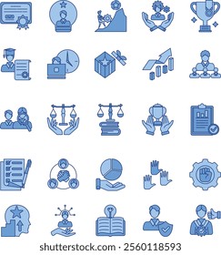 Meritocracy 25 icon set in lineal blue style