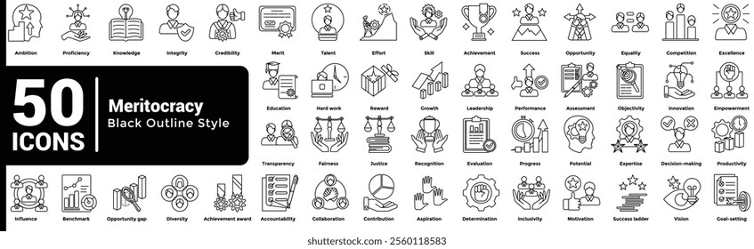 Meritocracy 50 icon set in line style