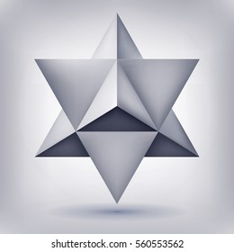 Merkaba, 3d crystal, geometry shape, volume star, mesh version, abstract vector object