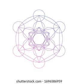 Merkaba sacred geometry spiritual new age futuristic illustration with interlocking circles and triangles on white.