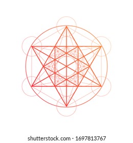 Merkaba Sacred Geometry Spiritual New Age Futuristic Illustration With Interlocking Circles And Triangles On White.