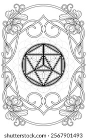 Merkabah luxury sacred geometry art nouveau style illustration. Tarot deck design. Romantic esoteric vector art.