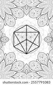 Merkabah  in mandala. Sacred geometry zentangle style illustration. Ornamental line art tarot deck design. Romantic esoteric vector art.