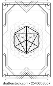 Merkabah sacred geometry art deco style illustration. Tarot deck design. Elegant luxury spiritual vector art.