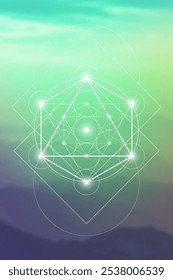 Merkabah ilustração vetorial de geometria sagrada. Elementos de energia esotéricos em design futurista relacionados com tarô, alquimia e astrologia