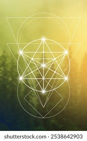 Merkabah ilustração vetorial de geometria sagrada. Elementos de energia esotéricos em design futurista relacionados com tarô, alquimia e astrologia