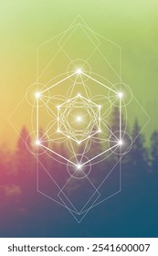 Merkabah ilustração vetorial de geometria sagrada. Elementos de energia esotéricos em design futurista relacionados com tarô, alquimia e astrologia