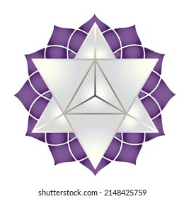 Merkabah symbol in lotus flower, Sacred Geometry, Star Tetrahedron isolated on background. The merkaba is said to provide protection and transport your consciousness to higher dimensions. 
