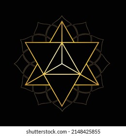 Merkabah symbol in lotus flower, Sacred Geometry, Star Tetrahedron isolated on background. The merkaba is said to provide protection and transport your consciousness to higher dimensions. 
