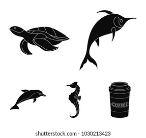 Merlin, turtle and other species.Sea animals set collection icons in black style vector symbol stock illustration web.
