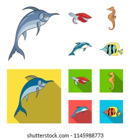 Merlin, turtle and other species.Sea animals set collection icons in cartoon,flat style vector symbol stock illustration web.