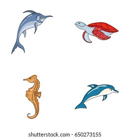 Merlin, turtle and other species.Sea animals set collection icons in cartoon style vector symbol stock illustration web.
