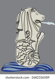 Merlion in continuous line drawing
