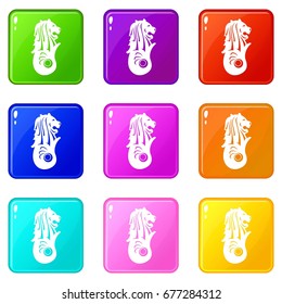 Merlion Statue, Singapore Icons Of 9 Color Set Isolated Vector Illustration