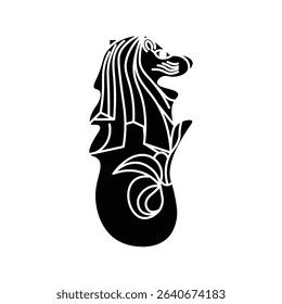 Merlion. Vector line art illustrations