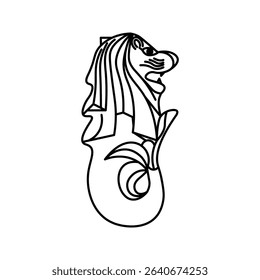 Merlion. Vector line art illustrations