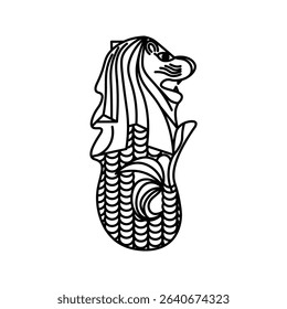 Merlion. Vector line art illustrations