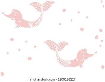 Mermaid. Abstract illustration. Dachshund happy dog illustration. Dachshund dog - isolated vector illustration. Dachshund dog breed. Dachshund set. Baby mermaid. Animal print. For fabric or wallpaper.