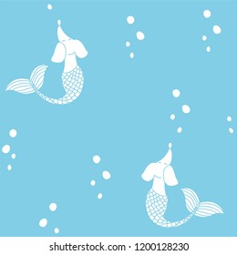 Mermaid. Abstract illustration. Dachshund happy dog illustration. Dachshund dog - isolated vector illustration. Dachshund dog breed. Dachshund set. Baby mermaid. Animal print. For fabric or wallpaper.