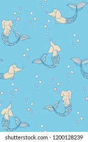 Mermaid. Abstract illustration. Dachshund happy dog illustration. Dachshund dog - isolated vector illustration. Dachshund dog breed. Dachshund set. Baby mermaid. Animal print. For fabric or wallpaper.
