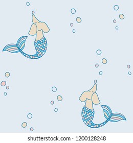 Mermaid. Abstract illustration. Dachshund happy dog illustration. Dachshund dog - isolated vector illustration. Dachshund dog breed. Dachshund set. Baby mermaid. Animal print. For fabric or wallpaper.