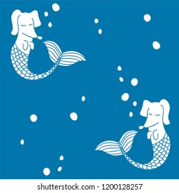 Mermaid. Abstract illustration. Dachshund happy dog illustration. Dachshund dog - isolated vector illustration. Dachshund dog breed. Dachshund set. Baby mermaid. Animal print. For fabric or wallpaper.