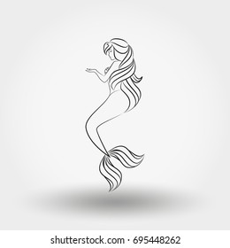 Mermaid. Art Line. Vector Illustration Isolated On White Background.