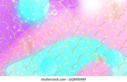 Mermaid background. Fantasy universe. Unicorn pattern. Fish scale. Rainbow fantasy universe background.