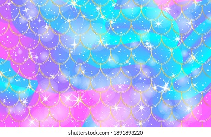 Mermaid background. Holographic rainbow background. Gold scales. Mermaid print.